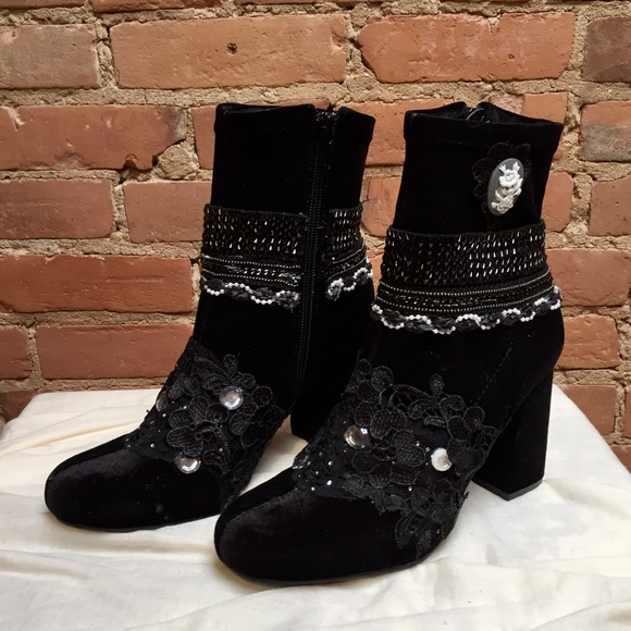 “Midnight Marie” Hand Embellished Velvet Booties - Picture 2 of 8